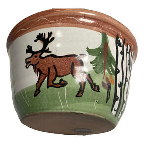 Caribou Soup Bowl handmade Caribou and birds in forest